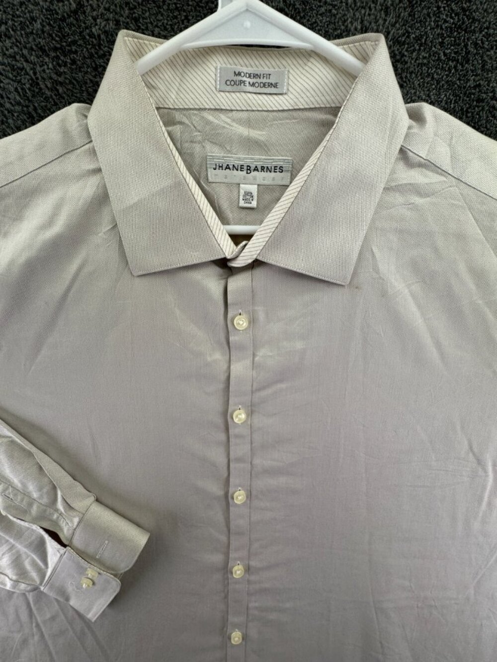 Jhane Barnes Men Long Sleeve Button Up Shirt 18.5 34/35 Cotton Modern Fit Beige